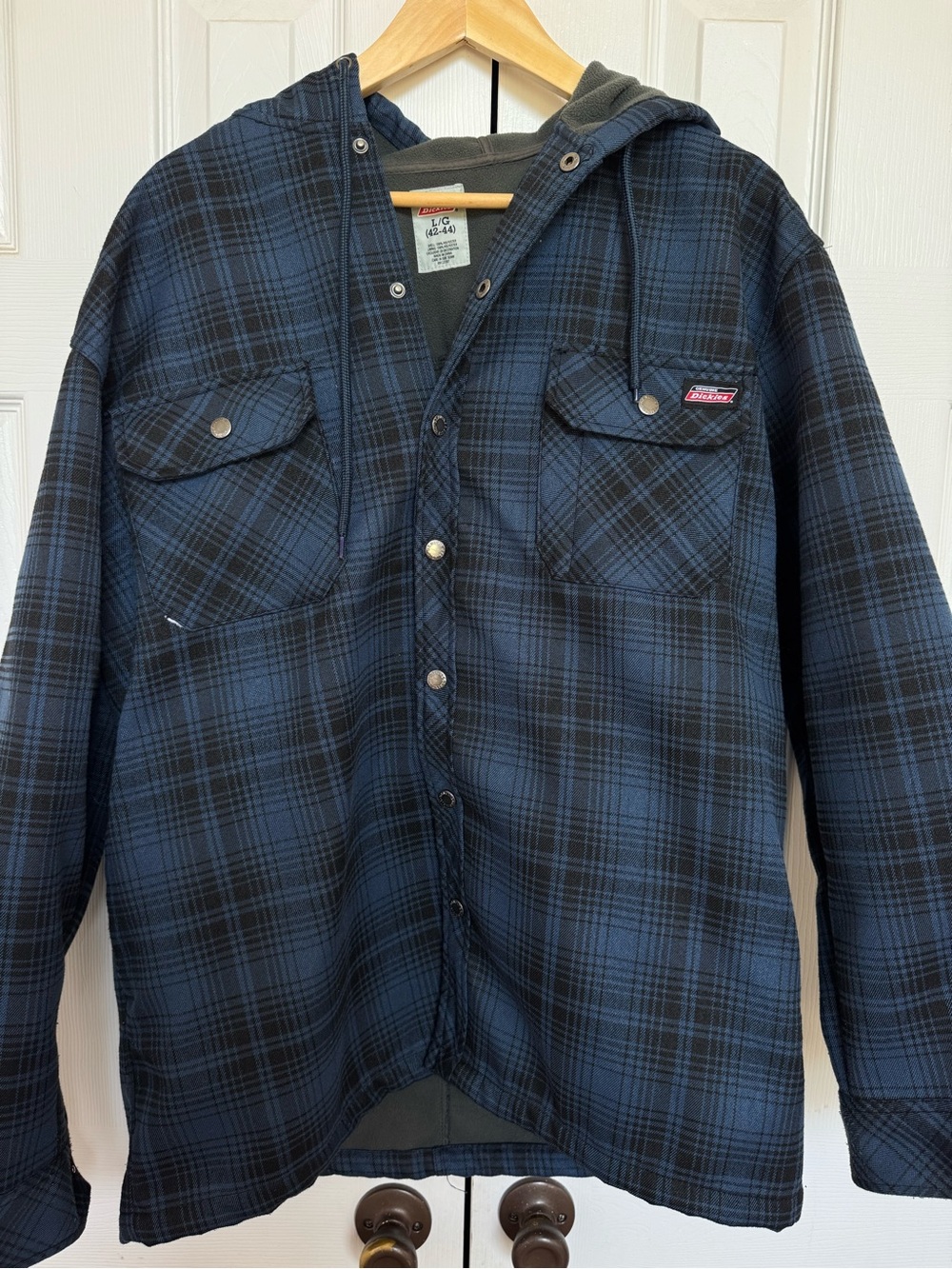 Dickies Blue and Black Plaid Hooded Shirt Jacket